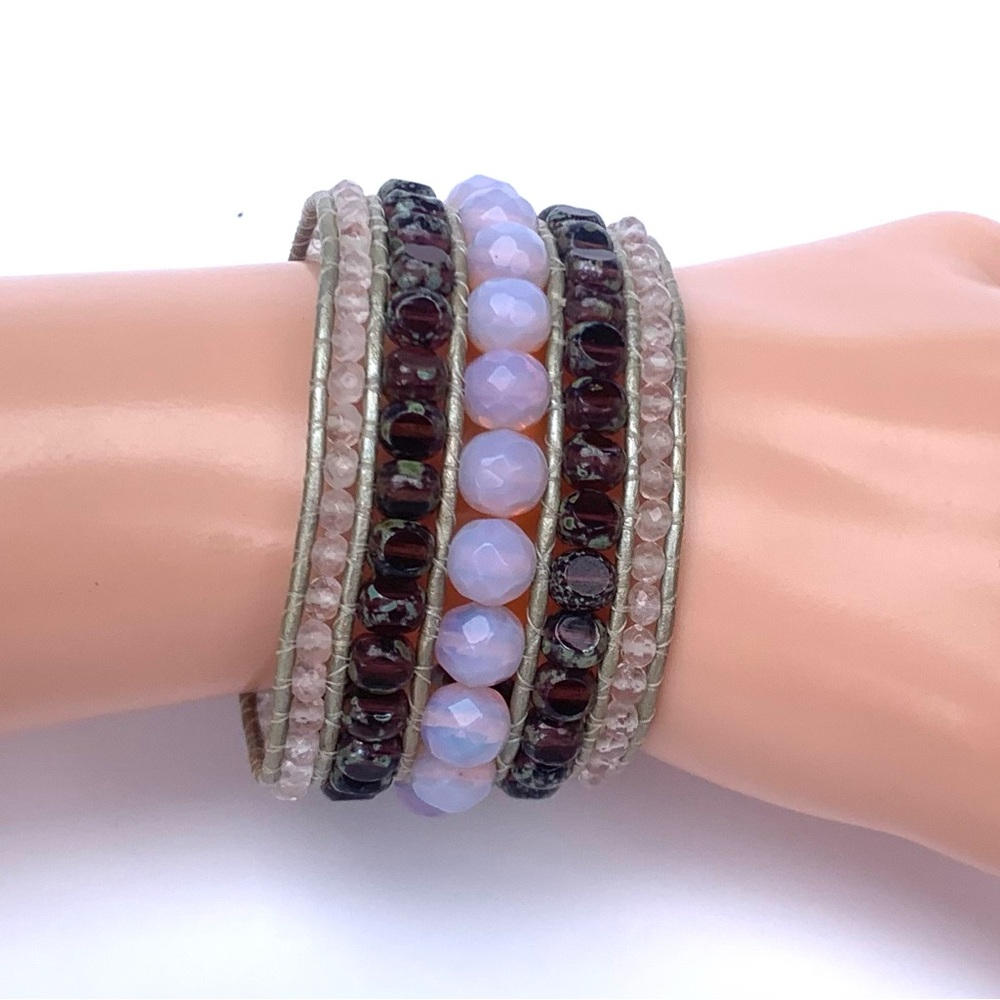 Cuff Bracelet Gemstone Handmade Women 7 Inch Silver Lilac Burgundy